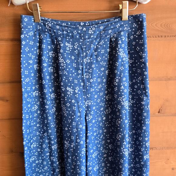 Free People Wild Heart Printed Wide Leg Pant Cotton Linen 8 Side Zip High Rise - Picture 4 of 7